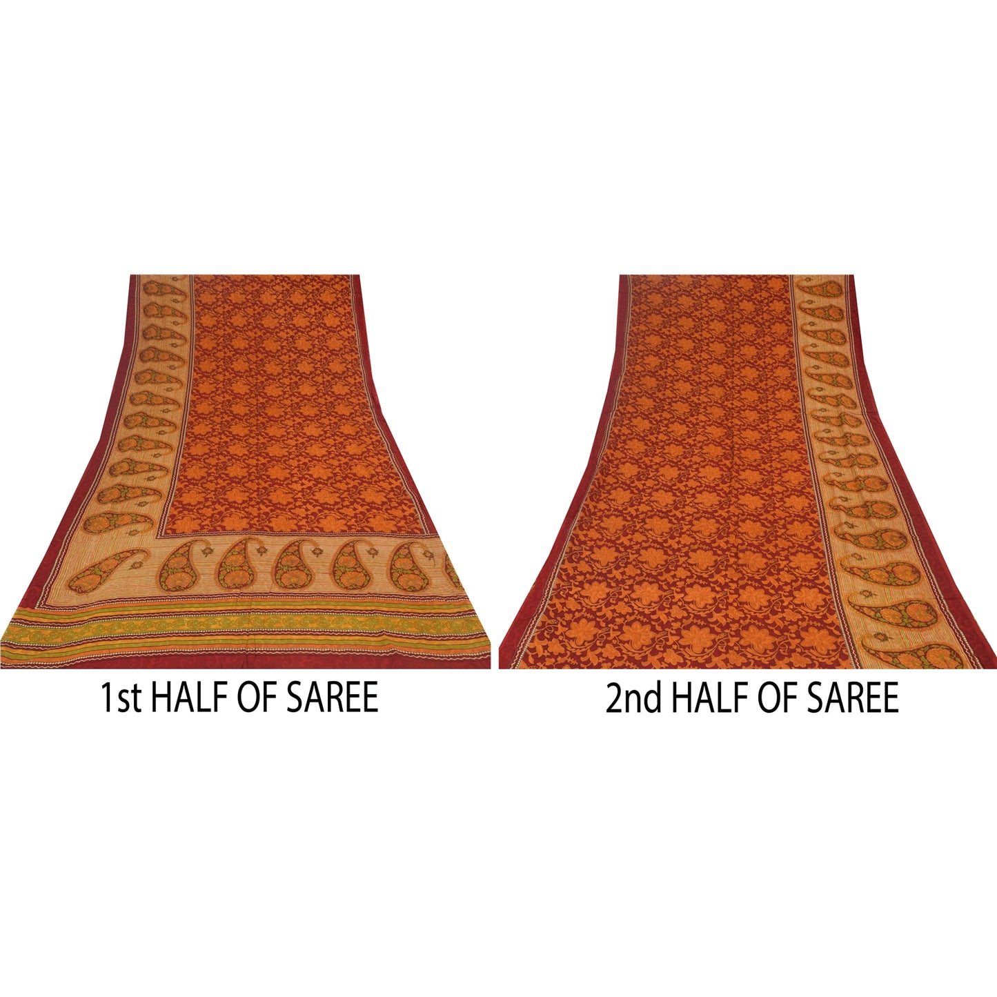 Sanskriti Vintage Sarees Pure Georgette Red/Orange Printed Sari 5yd Craft Sustainable Fabric