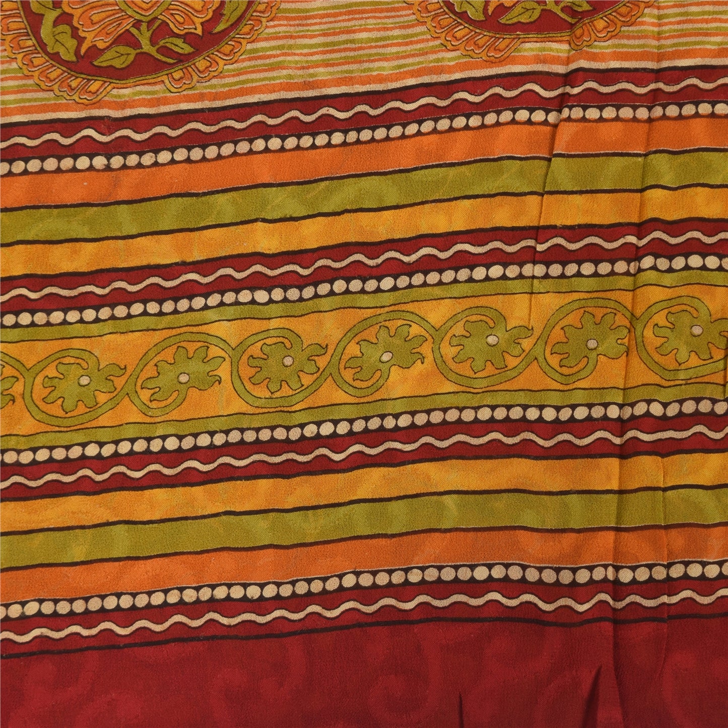 Sanskriti Vintage Sarees Pure Georgette Red/Orange Printed Sari 5yd Craft Sustainable Fabric