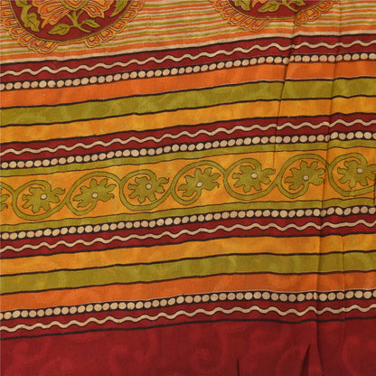 Sanskriti Vintage Sarees Pure Georgette Red/Orange Printed Sari 5yd Craft Sustainable Fabric