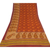 Sanskriti Vintage Sarees Pure Georgette Red/Orange Printed Sari 5yd Craft Sustainable Fabric