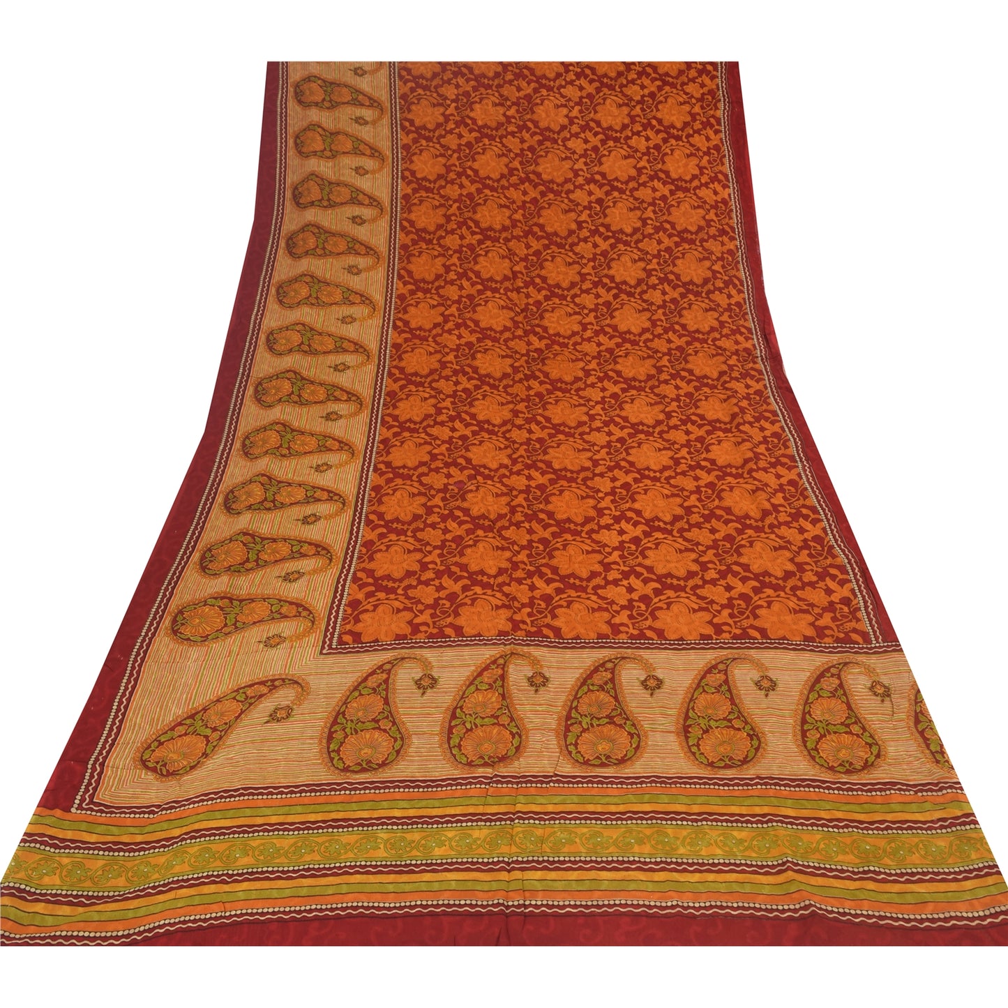 Sanskriti Vintage Sarees Pure Georgette Red/Orange Printed Sari 5yd Craft Sustainable Fabric