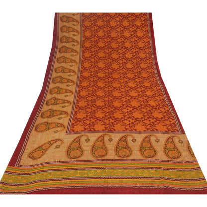 Sanskriti Vintage Sarees Pure Georgette Red/Orange Printed Sari 5yd Craft Sustainable Fabric