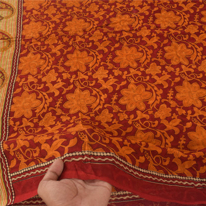 Sanskriti Vintage Sarees Pure Georgette Red/Orange Printed Sari 5yd Craft Sustainable Fabric