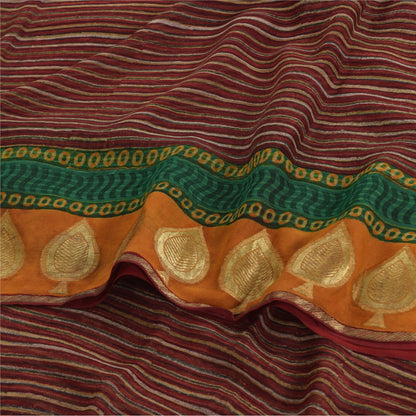Sanskriti Vintage Sarees Dark Red Pure Georgette Silk Printed Sari Craft Sustainable Fabric