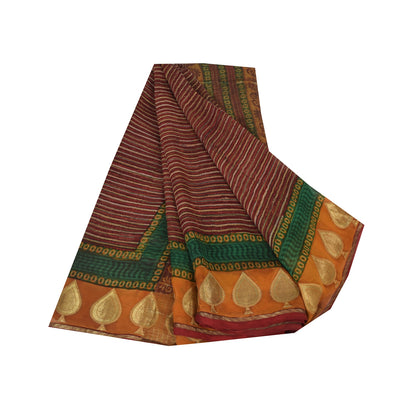 Sanskriti Vintage Sarees Dark Red Pure Georgette Silk Printed Sari Craft Sustainable Fabric