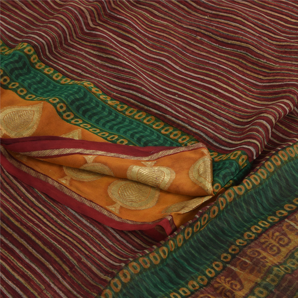 Sanskriti Vintage Sarees Dark Red Pure Georgette Silk Printed Sari Craft Sustainable Fabric