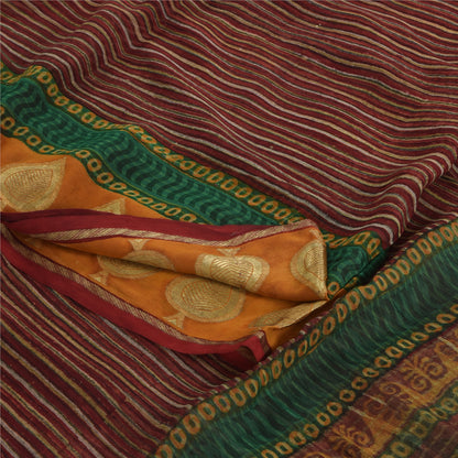 Sanskriti Vintage Sarees Dark Red Pure Georgette Silk Printed Sari Craft Sustainable Fabric