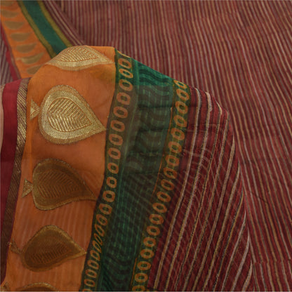 Sanskriti Vintage Sarees Dark Red Pure Georgette Silk Printed Sari Craft Sustainable Fabric