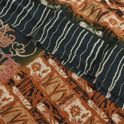 Sanskriti Vintage Sarees Dark Gray Pure Georgette Silk Printed Sari Craft Sustainable Fabric