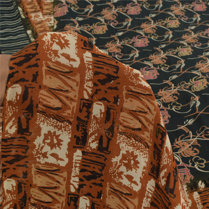Sanskriti Vintage Sarees Dark Gray Pure Georgette Silk Printed Sari Craft Sustainable Fabric