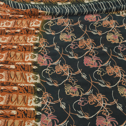 Sanskriti Vintage Sarees Dark Gray Pure Georgette Silk Printed Sari Craft Sustainable Fabric