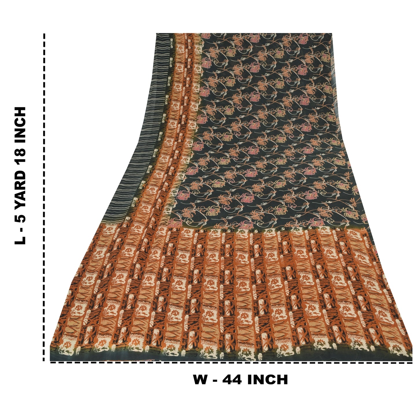 Sanskriti Vintage Sarees Dark Gray Pure Georgette Silk Printed Sari Craft Sustainable Fabric