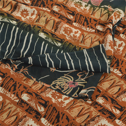 Sanskriti Vintage Sarees Dark Gray Pure Georgette Silk Printed Sari Craft Sustainable Fabric