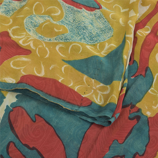 Sanskriti Vintage Sarees Multicolor Pure Georgette Silk Print Sari Craft Sustainable Fabric