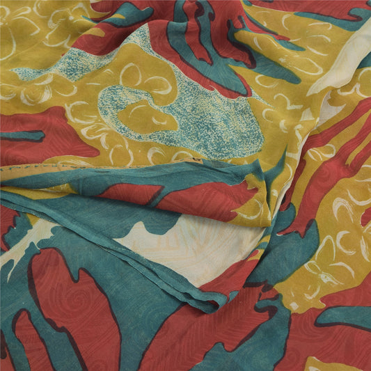 Sanskriti Vintage Sarees Multicolor Pure Georgette Silk Print Sari Craft Sustainable Fabric