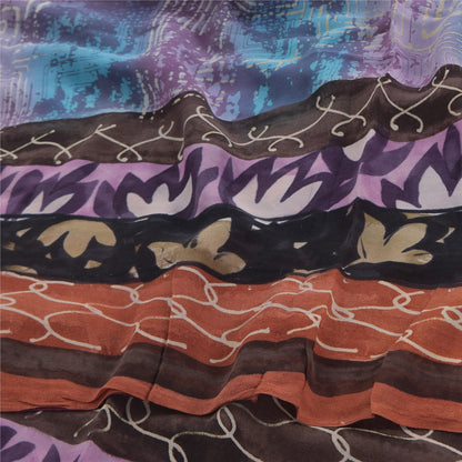 Sanskriti Vintage Sarees Multi Pure Georgette Silk Printed Sari Craft Sustainable Fabric