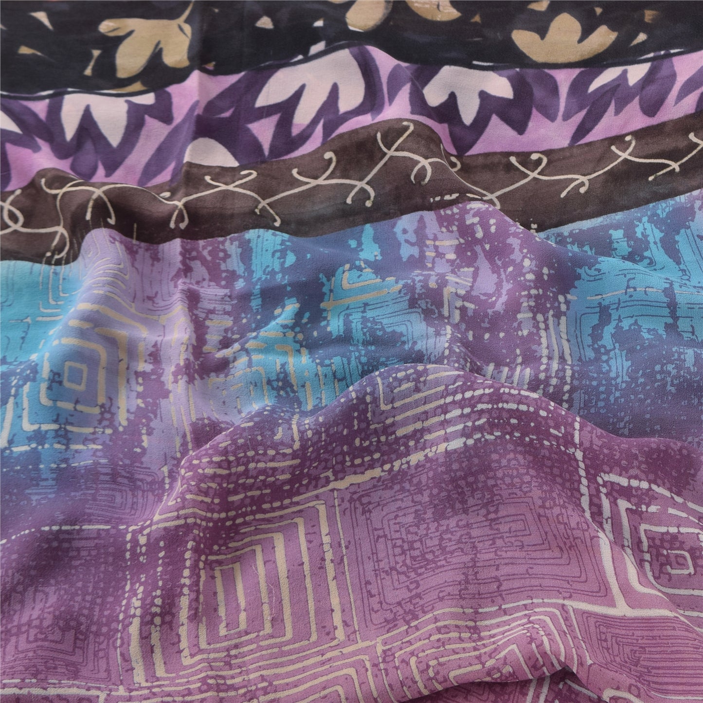 Sanskriti Vintage Sarees Multi Pure Georgette Silk Printed Sari Craft Sustainable Fabric