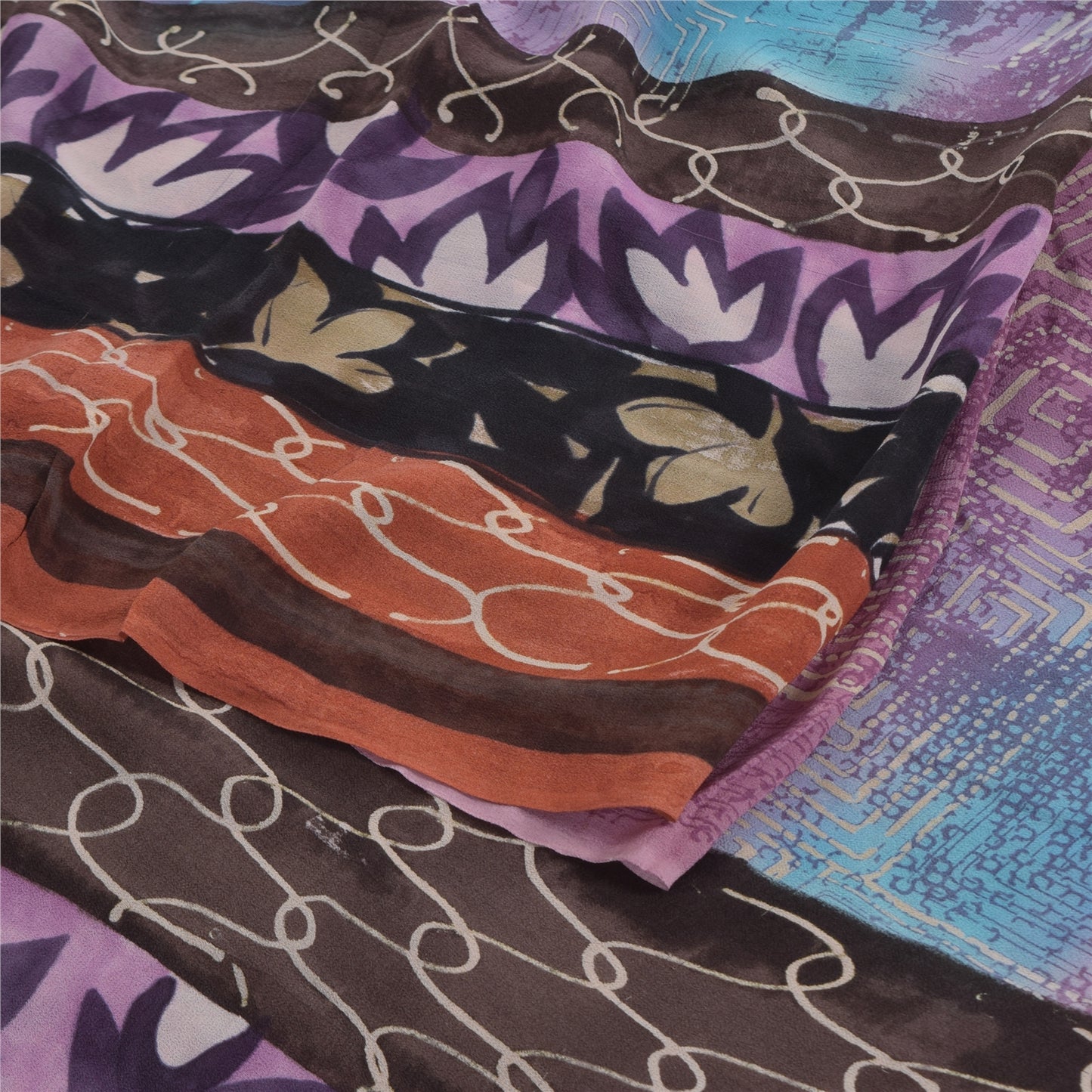 Sanskriti Vintage Sarees Multi Pure Georgette Silk Printed Sari Craft Sustainable Fabric