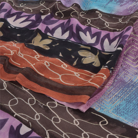 Sanskriti Vintage Sarees Multi Pure Georgette Silk Printed Sari Craft Sustainable Fabric