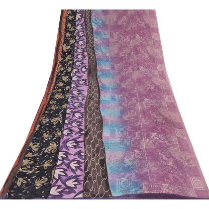 Sanskriti Vintage Sarees Multi Pure Georgette Silk Printed Sari Craft Sustainable Fabric