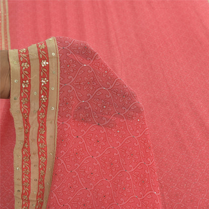 Sanskriti Vintage Sarees Pink Mukesh Pure Georgette Silk Print Sari Craft Sustainable Fabric
