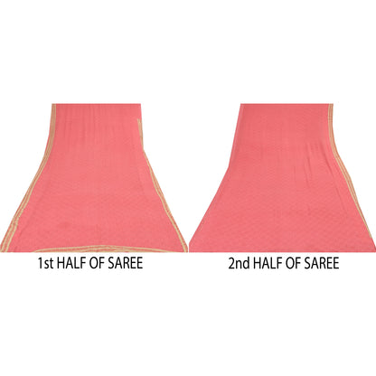 Sanskriti Vintage Sarees Pink Mukesh Pure Georgette Silk Print Sari Craft Sustainable Fabric
