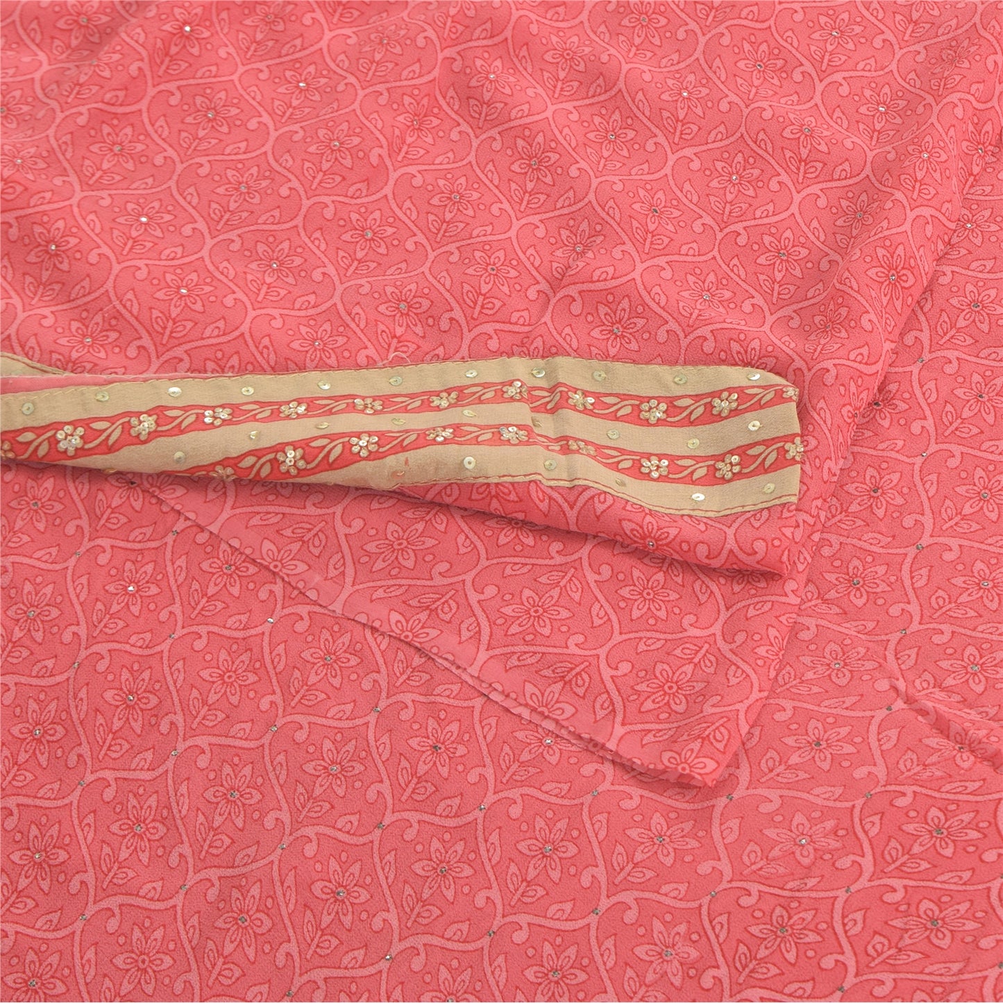 Sanskriti Vintage Sarees Pink Mukesh Pure Georgette Silk Print Sari Craft Sustainable Fabric