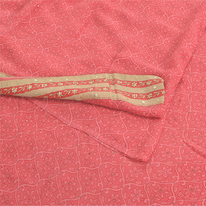 Sanskriti Vintage Sarees Pink Mukesh Pure Georgette Silk Print Sari Craft Sustainable Fabric
