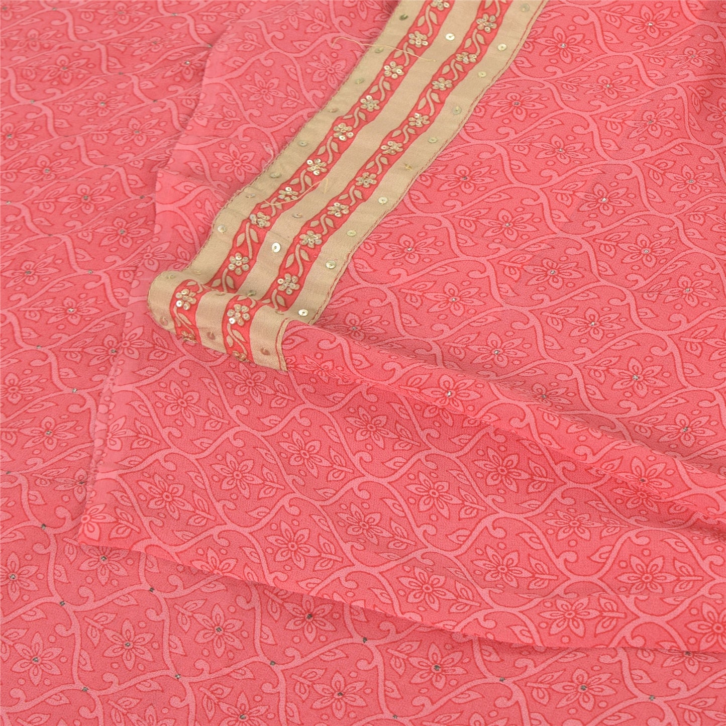 Sanskriti Vintage Sarees Pink Mukesh Pure Georgette Silk Print Sari Craft Sustainable Fabric
