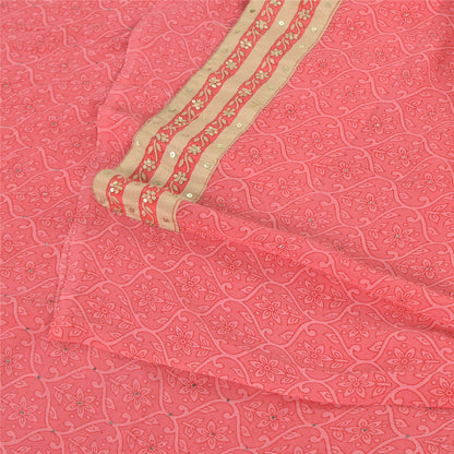 Sanskriti Vintage Sarees Pink Mukesh Pure Georgette Silk Print Sari Craft Sustainable Fabric