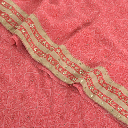 Sanskriti Vintage Sarees Pink Mukesh Pure Georgette Silk Print Sari Craft Sustainable Fabric