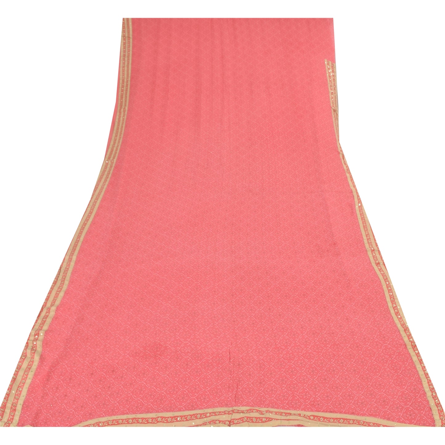 Sanskriti Vintage Sarees Pink Mukesh Pure Georgette Silk Print Sari Craft Sustainable Fabric