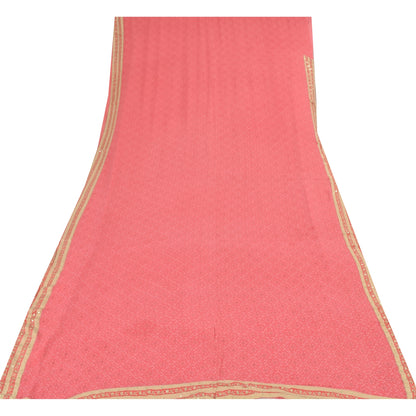 Sanskriti Vintage Sarees Pink Mukesh Pure Georgette Silk Print Sari Craft Sustainable Fabric
