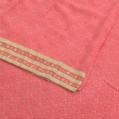 Sanskriti Vintage Sarees Pink Mukesh Pure Georgette Silk Print Sari Craft Sustainable Fabric