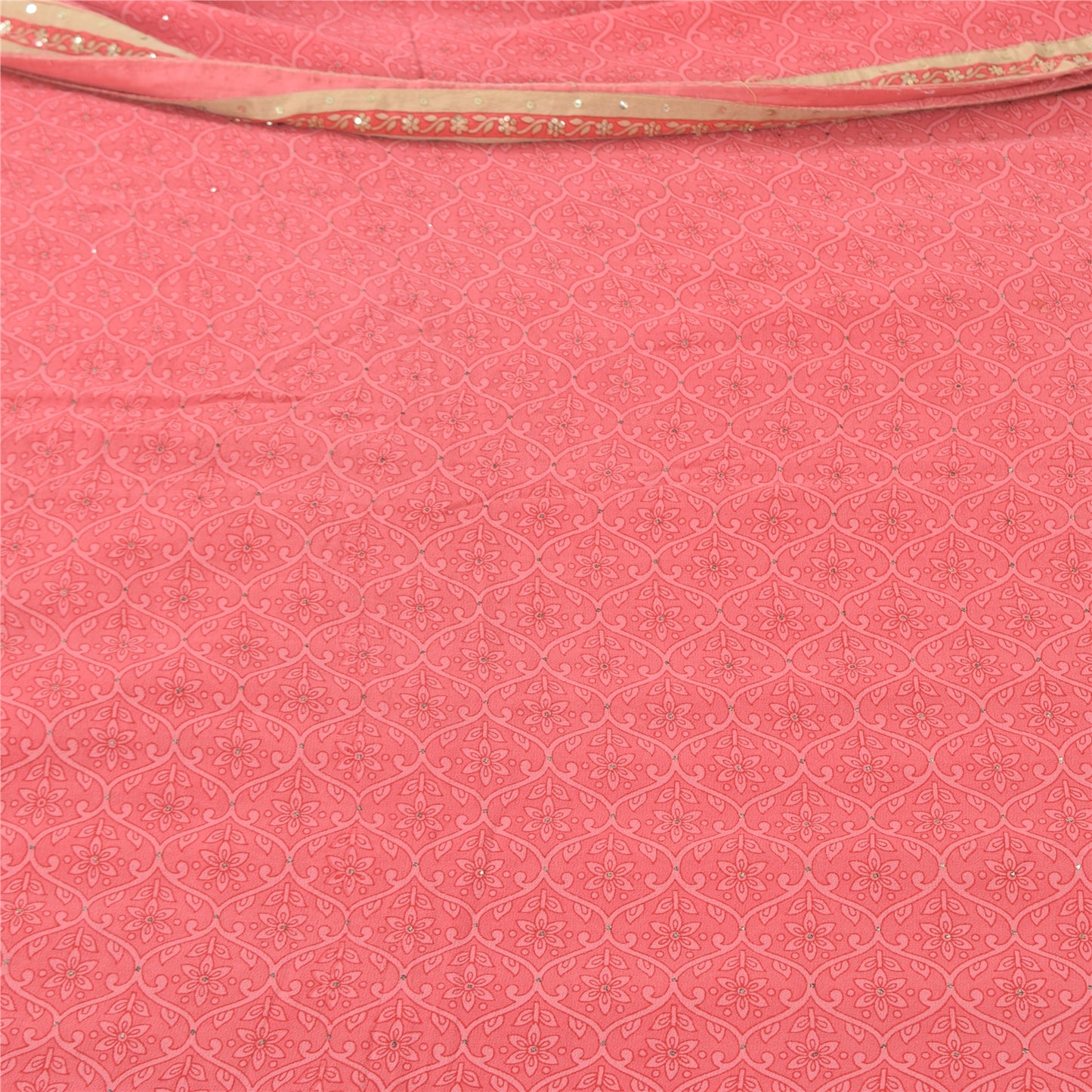 Sanskriti Vintage Sarees Pink Mukesh Pure Georgette Silk Print Sari Craft Sustainable Fabric