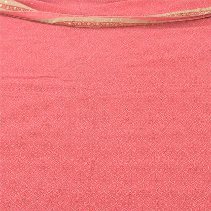 Sanskriti Vintage Sarees Pink Mukesh Pure Georgette Silk Print Sari Craft Sustainable Fabric