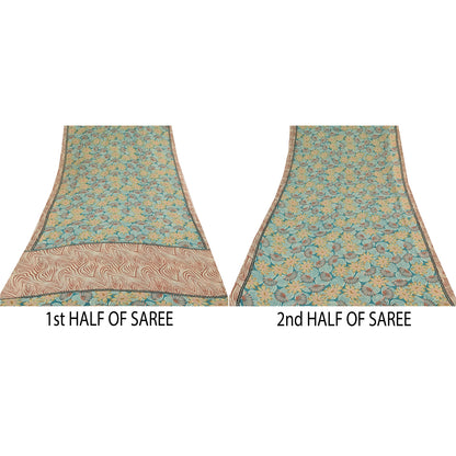 Sanskriti Vintage Sarees Blue 100% Pure Georgette Silk Printed Sari Craft Sustainable Fabric