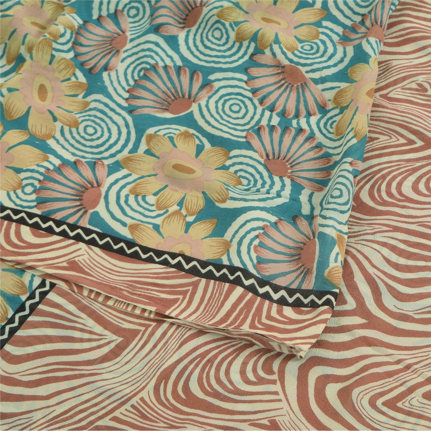 Sanskriti Vintage Sarees Blue 100% Pure Georgette Silk Printed Sari Craft Sustainable Fabric