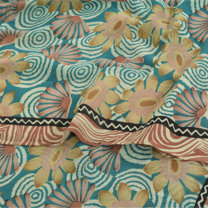 Sanskriti Vintage Sarees Blue 100% Pure Georgette Silk Printed Sari Craft Sustainable Fabric