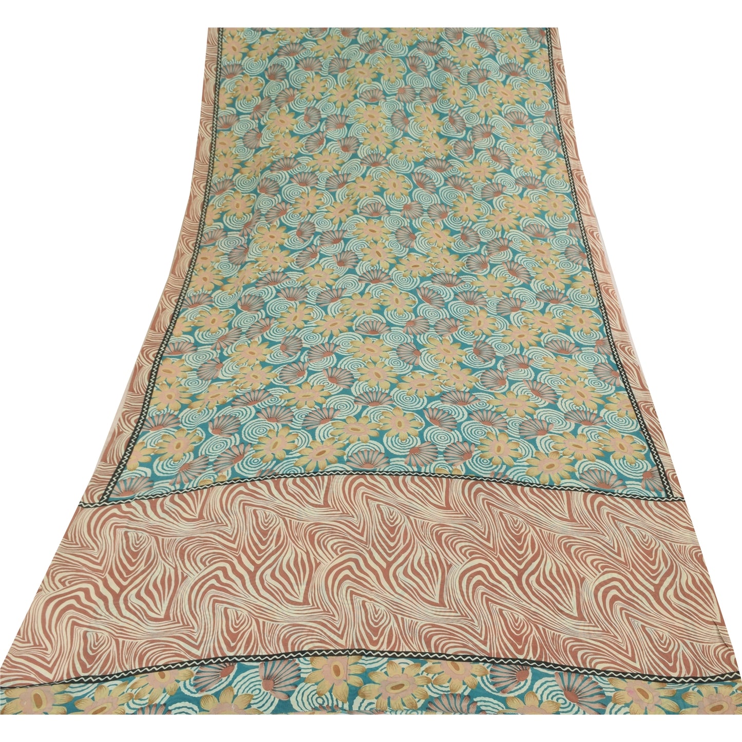 Sanskriti Vintage Sarees Blue 100% Pure Georgette Silk Printed Sari Craft Sustainable Fabric