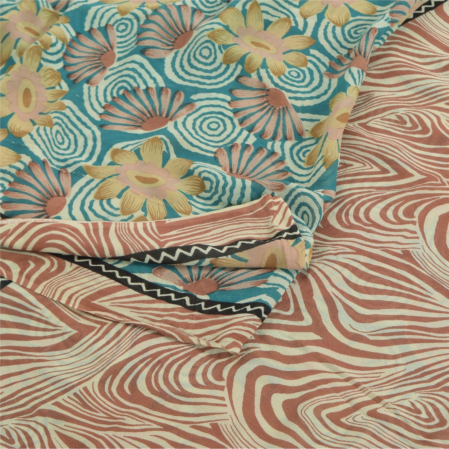 Sanskriti Vintage Sarees Blue 100% Pure Georgette Silk Printed Sari Craft Sustainable Fabric