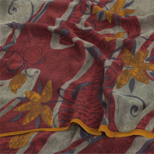 Sanskriti Vintage Sarees Multicolor Pure Georgette Silk Print Sari Craft Fabric