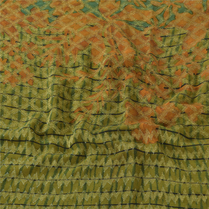 Sanskriti Vintage Sarees Green Pure Georgette Silk Printed Sari 5yd raft Sustainable Fabric
