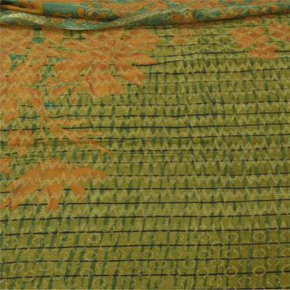 Sanskriti Vintage Sarees Green Pure Georgette Silk Printed Sari 5yd raft Sustainable Fabric