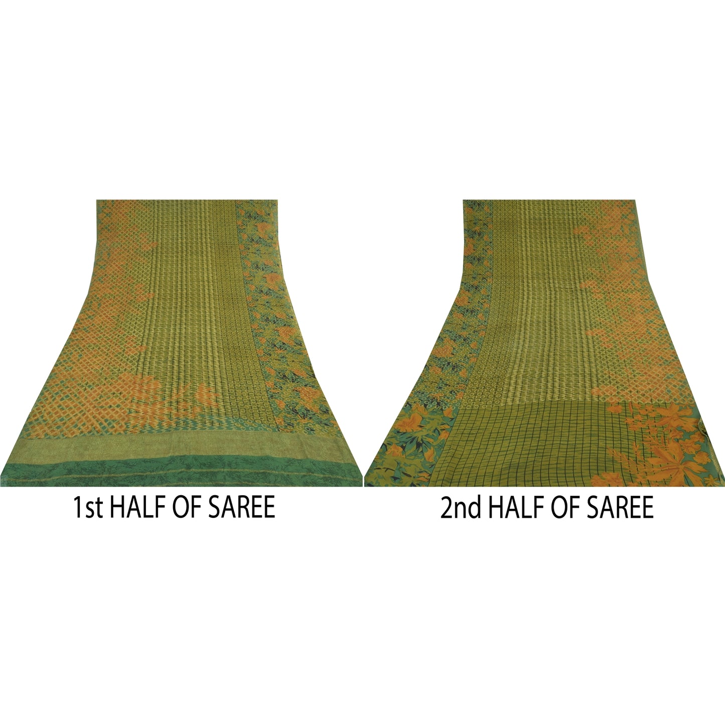 Sanskriti Vintage Sarees Green Pure Georgette Silk Printed Sari 5yd raft Sustainable Fabric