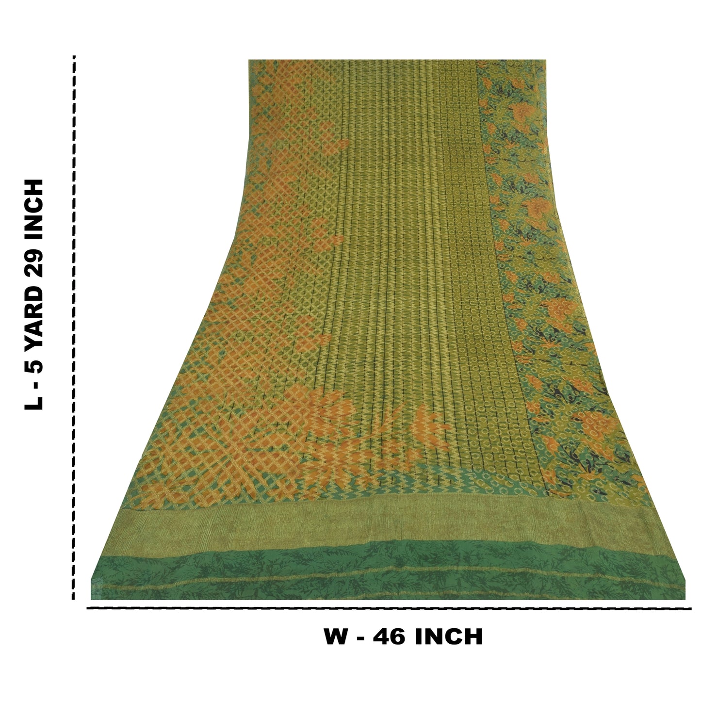Sanskriti Vintage Sarees Green Pure Georgette Silk Printed Sari 5yd raft Sustainable Fabric