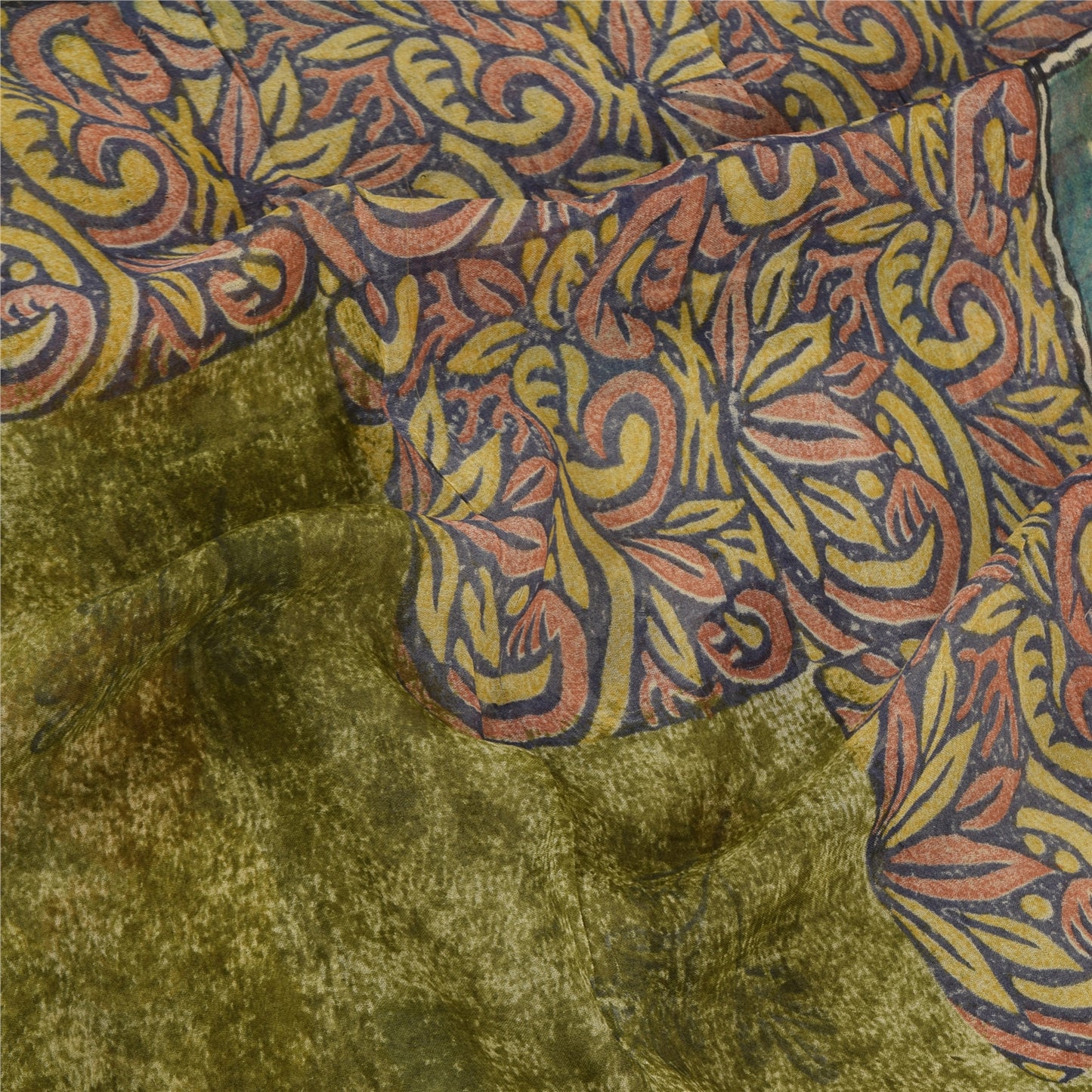 Sanskriti Vintage Sarees Green Pure Georgette Silk Printed Sari Craft Sustainable Fabric