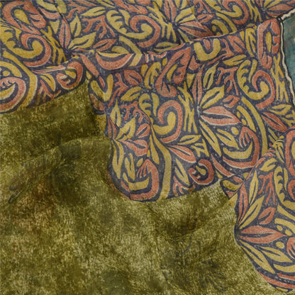 Sanskriti Vintage Sarees Green Pure Georgette Silk Printed Sari Craft Sustainable Fabric