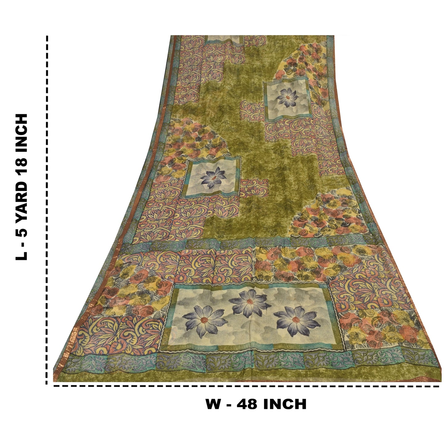 Sanskriti Vintage Sarees Green Pure Georgette Silk Printed Sari Craft Sustainable Fabric