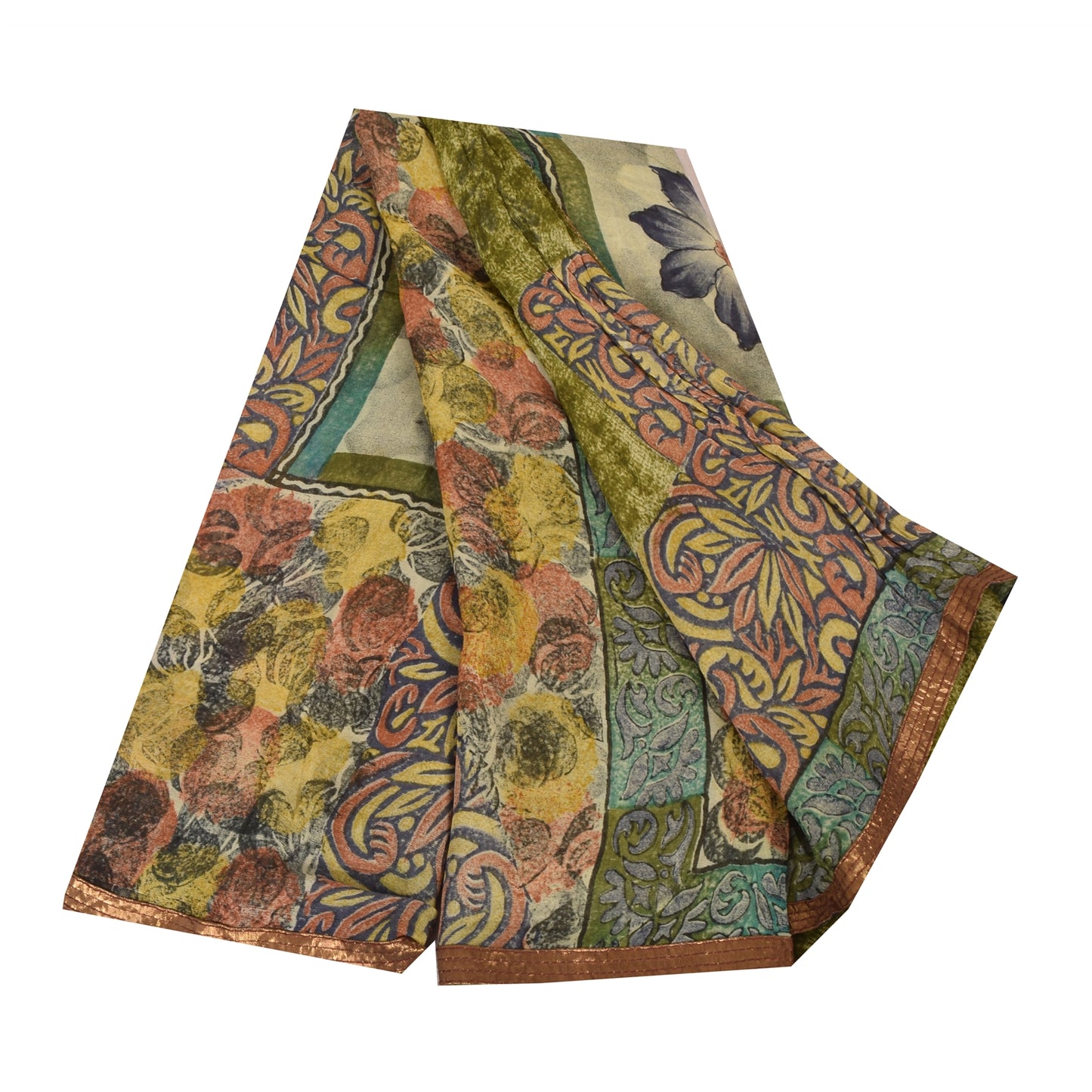 Sanskriti Vintage Sarees Green Pure Georgette Silk Printed Sari Craft Sustainable Fabric